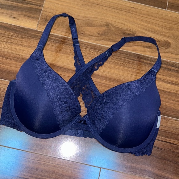 34D aerie everyday loves navy blue perky push-up Demi racerback lace bra - Picture 1 of 3